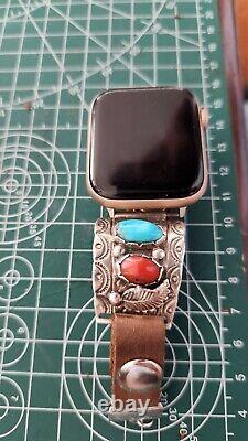 Vintage NAVAJO Sterling Silver Turquoise & Coral Apple Watch Band