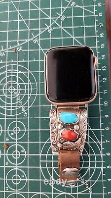 Vintage NAVAJO Sterling Silver Turquoise & Coral Apple Watch Band