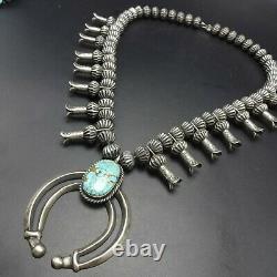 Vintage NAVAJO Sterling Silver Turquoise SQUASH BLOSSOM Necklace