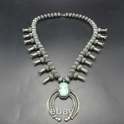 Vintage NAVAJO Sterling Silver Turquoise SQUASH BLOSSOM Necklace