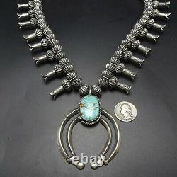 Vintage NAVAJO Sterling Silver Turquoise SQUASH BLOSSOM Necklace
