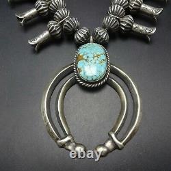 Vintage NAVAJO Sterling Silver Turquoise SQUASH BLOSSOM Necklace