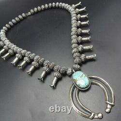 Vintage NAVAJO Sterling Silver Turquoise SQUASH BLOSSOM Necklace