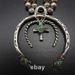 Vintage NAVAJO Sterling Silver & Turquoise SQUASH BLOSSOM Necklace, Double Naja