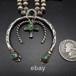 Vintage NAVAJO Sterling Silver & Turquoise SQUASH BLOSSOM Necklace, Double Naja