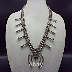 Vintage NAVAJO Sterling Silver & Turquoise SQUASH BLOSSOM Necklace, Double Naja