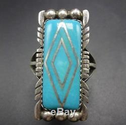 Vintage NAVAJO Sterling Silver and TURQUOISE Channel Inlay RING, size 9.75