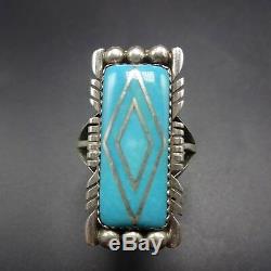 Vintage NAVAJO Sterling Silver and TURQUOISE Channel Inlay RING, size 9.75