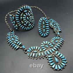 Vintage NAVAJO Turquoise Needlepoint SET by JONAH NEZ Necklace Bracelet Ring