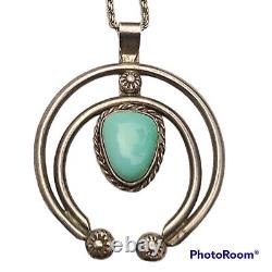 Vintage Naja carico lake Turquoise Navajo Sterling Pendant Harvey Era