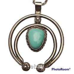 Vintage Naja carico lake Turquoise Navajo Sterling Pendant Harvey Era