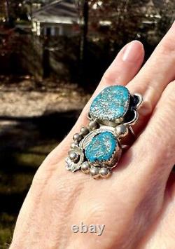 Vintage Native American Handmade Ring With Kingman Turquoise By Shirley Largo