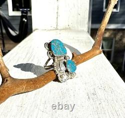 Vintage Native American Handmade Ring With Kingman Turquoise By Shirley Largo