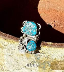 Vintage Native American Handmade Ring With Kingman Turquoise By Shirley Largo