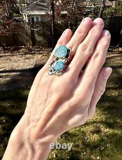 Vintage Native American Handmade Ring With Kingman Turquoise By Shirley Largo