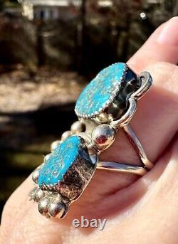 Vintage Native American Handmade Ring With Kingman Turquoise By Shirley Largo