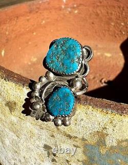 Vintage Native American Handmade Ring With Kingman Turquoise By Shirley Largo