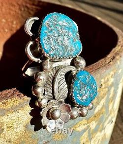 Vintage Native American Handmade Ring With Kingman Turquoise By Shirley Largo