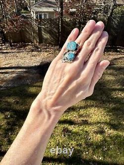 Vintage Native American Handmade Ring With Kingman Turquoise By Shirley Largo