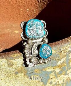 Vintage Native American Handmade Ring With Kingman Turquoise By Shirley Largo