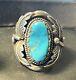 Vintage Native American Handmade Signed Navajo Turquoise Ring Size 10 A2