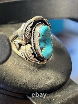 Vintage Native American Handmade Signed Navajo Turquoise Ring Size 10 A2