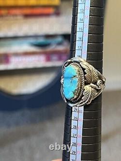 Vintage Native American Handmade Signed Navajo Turquoise Ring Size 10 A2