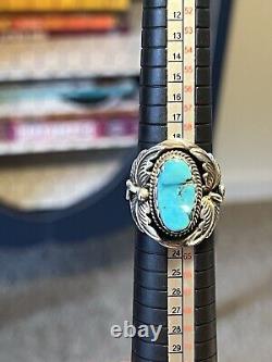 Vintage Native American Handmade Signed Navajo Turquoise Ring Size 10 A2