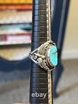 Vintage Native American Handmade Signed Navajo Turquoise Ring Size 10 A2