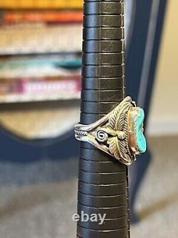 Vintage Native American Handmade Signed Navajo Turquoise Ring Size 10 A2