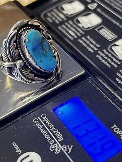 Vintage Native American Handmade Signed Navajo Turquoise Ring Size 10 A2