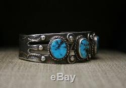 Vintage Native American Harvey Era Turquoise Sterling Silver Cuff Bracelet