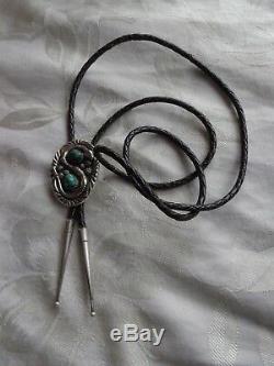 Vintage Native American Indian Navajo Snake Turquoise Casted Silver Bolo Tie