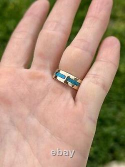 Vintage Native American NAVAJO ELIAS 14K Gold Diamond Solitaire Turquoise Ring