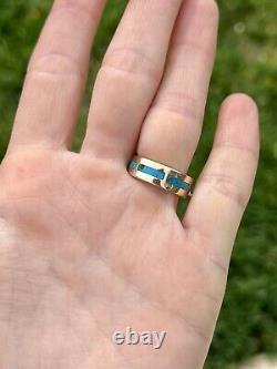 Vintage Native American NAVAJO ELIAS 14K Gold Diamond Solitaire Turquoise Ring