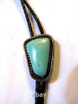 Vintage Native American NAVAJO Natural Turquoise SSilver Pendant Tie Bolo-1.75