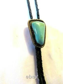 Vintage Native American NAVAJO Natural Turquoise SSilver Pendant Tie Bolo-1.75