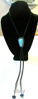 Vintage Native American NAVAJO Natural Turquoise SSilver Pendant Tie Bolo-1.75