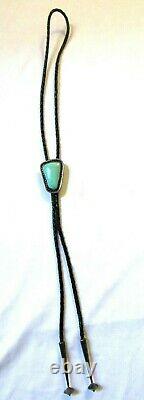 Vintage Native American NAVAJO Natural Turquoise SSilver Pendant Tie Bolo-1.75