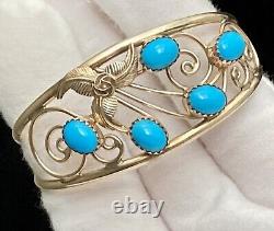 Vintage Native American Navajo 12KGF Turquoise Stones Open Lace Cuff Bracelet