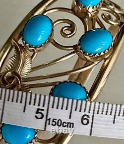 Vintage Native American Navajo 12KGF Turquoise Stones Open Lace Cuff Bracelet