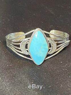 Vintage Native American Navajo 925 STERLING SILVER Turquoise Cuff Bracelet 6.5