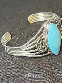 Vintage Native American Navajo 925 STERLING SILVER Turquoise Cuff Bracelet 6.5