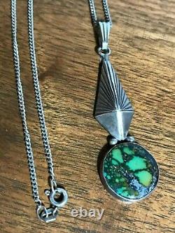 Vintage Native American Navajo Artist Mike Platero Sterling Turquoise Necklace