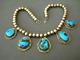 Vintage Native American Navajo Bisbee Turquoise Sterling Silver Bead Necklace