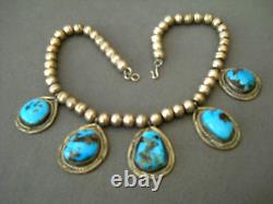 Vintage Native American Navajo Bisbee Turquoise Sterling Silver Bead Necklace