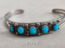 Vintage Native American Navajo Cuff Bracelet Sterling Silver Turquoise Cabochons