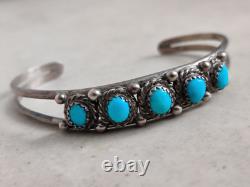 Vintage Native American Navajo Cuff Bracelet Sterling Silver Turquoise Cabochons