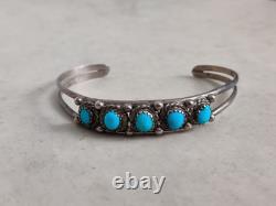 Vintage Native American Navajo Cuff Bracelet Sterling Silver Turquoise Cabochons