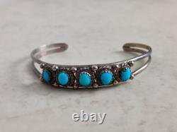 Vintage Native American Navajo Cuff Bracelet Sterling Silver Turquoise Cabochons